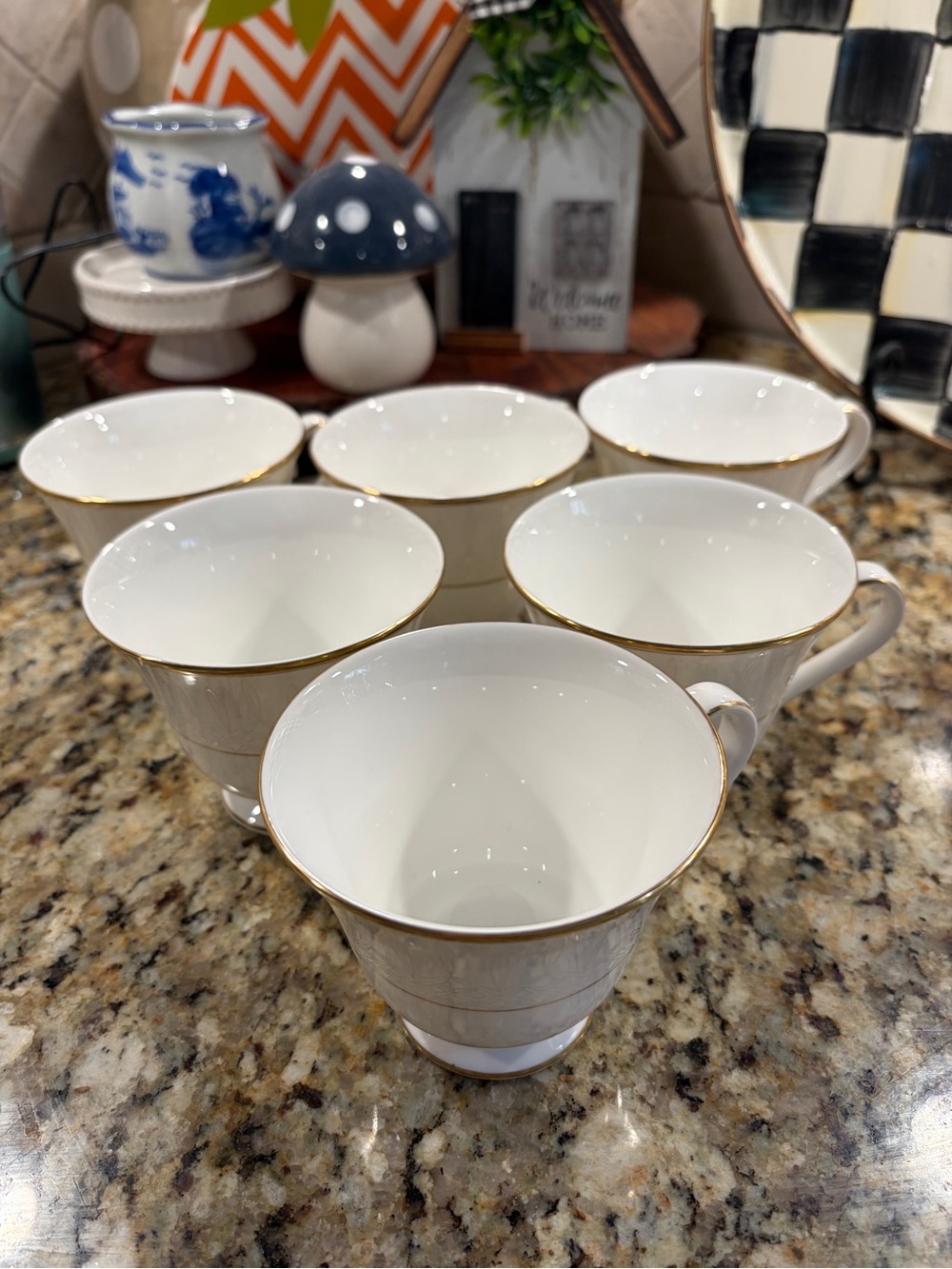 Six Waterford Lismore Lace Gold Teacups.